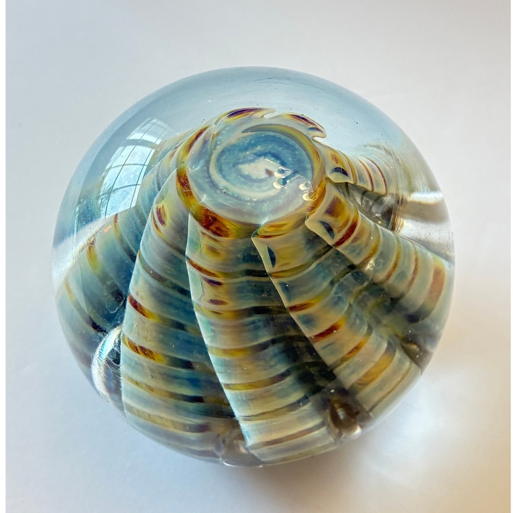 Art Reed Signed Studio Art Glass Paperweight Amber Swirl 1978 Vintage